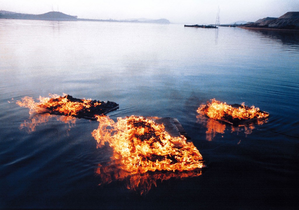 Lee Seungteak, Untitled: Burning Canvases Floating on a River, 1988